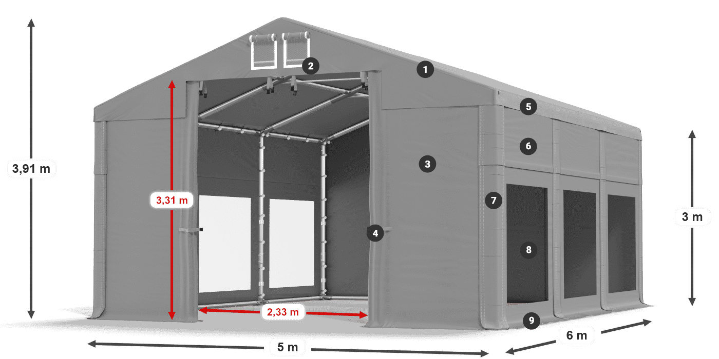 Dach: MS 580 PVC Wände: MS 580 PVC 3m Legende