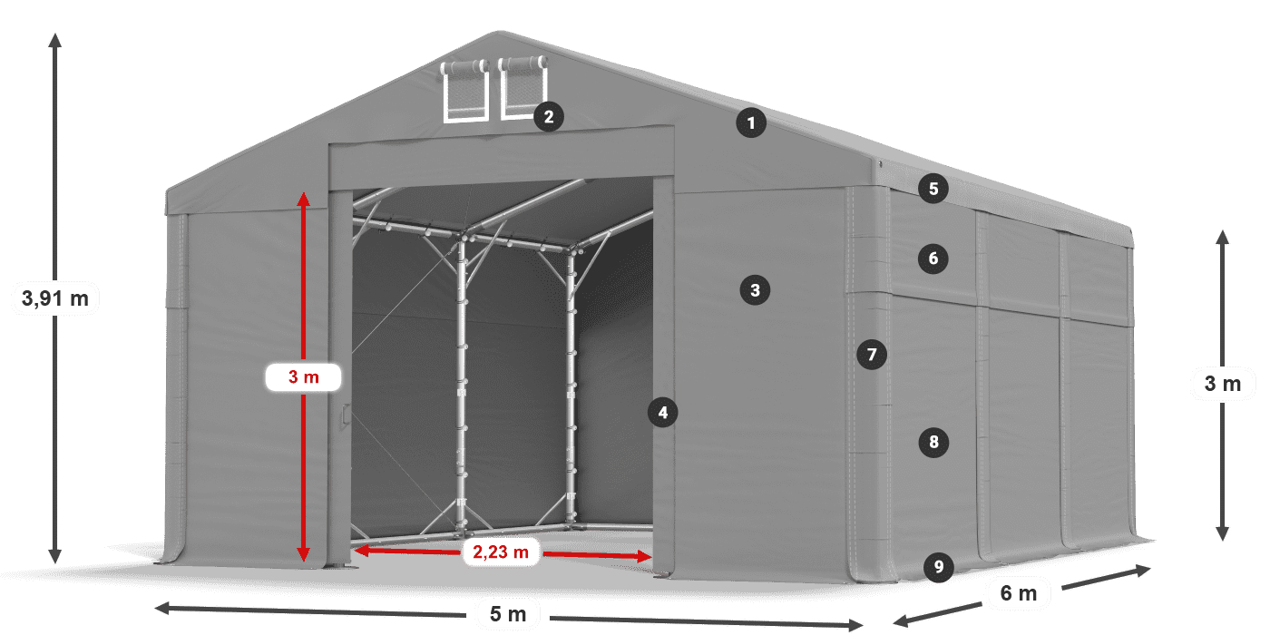 Dach: MS 580 PVC Wände: SD 500 PVC 3m Legende