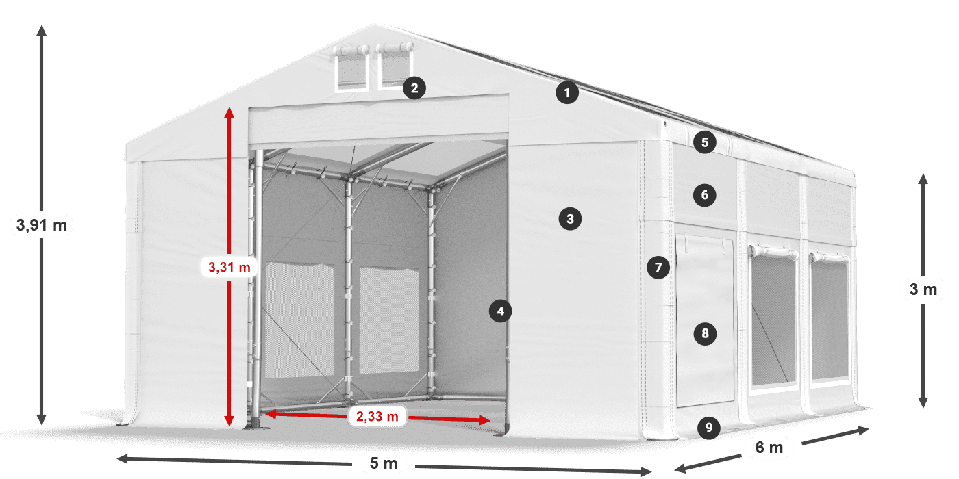 Dach: MS T 580 PVC Wände: SD M 500 PVC 3m Legende