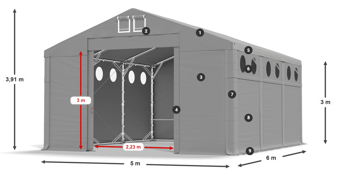 Dach: MS 580 PVC Wände: SD O 500 PVC 3m Legende