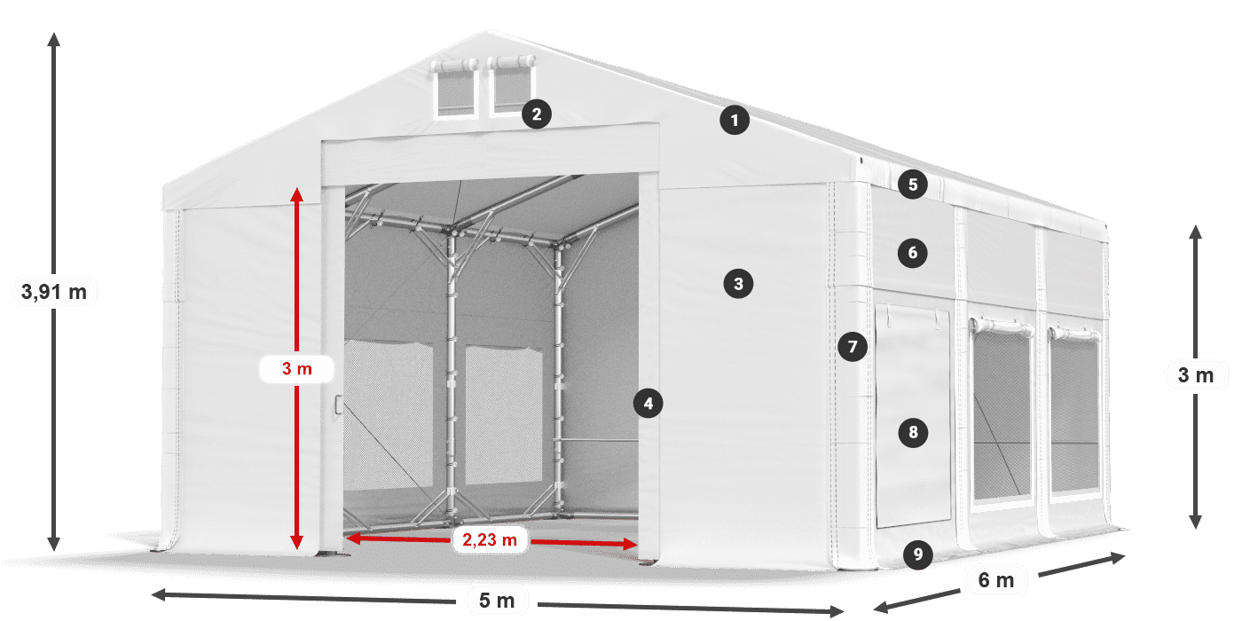 Dach: MS 580 PVC Wände: SD M 500 PVC 3m Legende