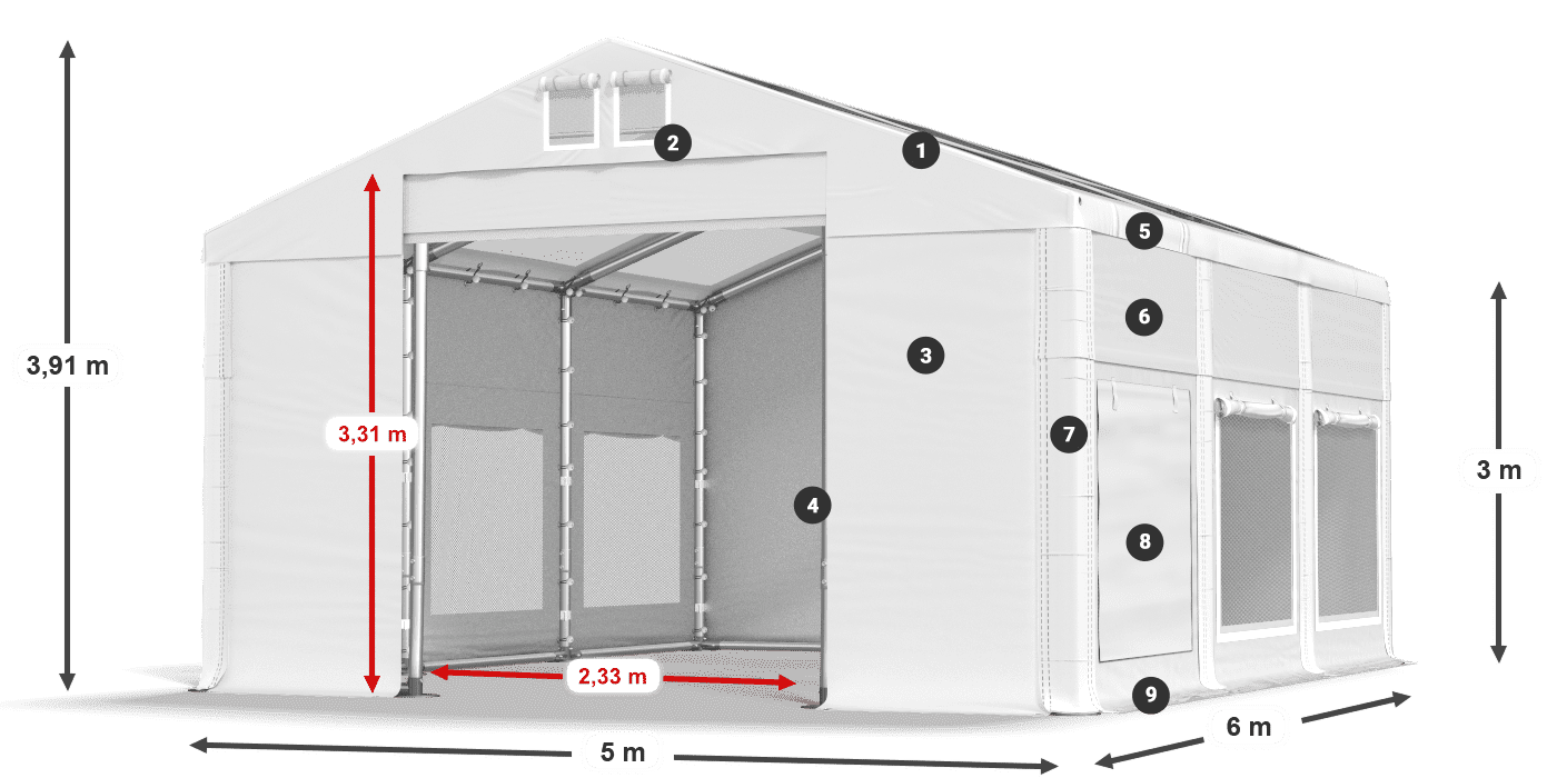 Dach: MS T 580 PVC Wände: SD M 500 PVC 3m Legende