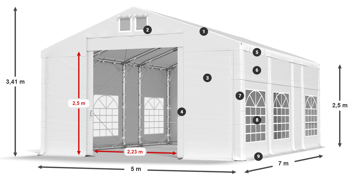 Dach: FR 620 PVC Wände: SD 500 PVC 2,5 m Legende