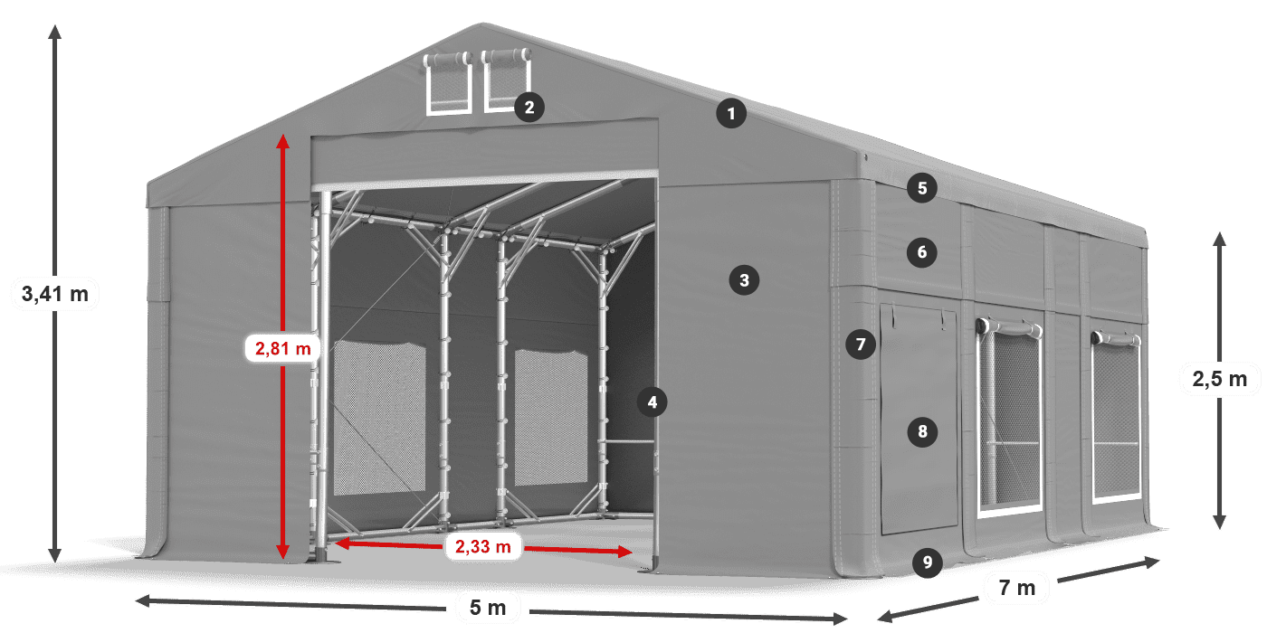 Dach: FR 620 PVC Wände: SD 500 PVC 2,5 m Legende