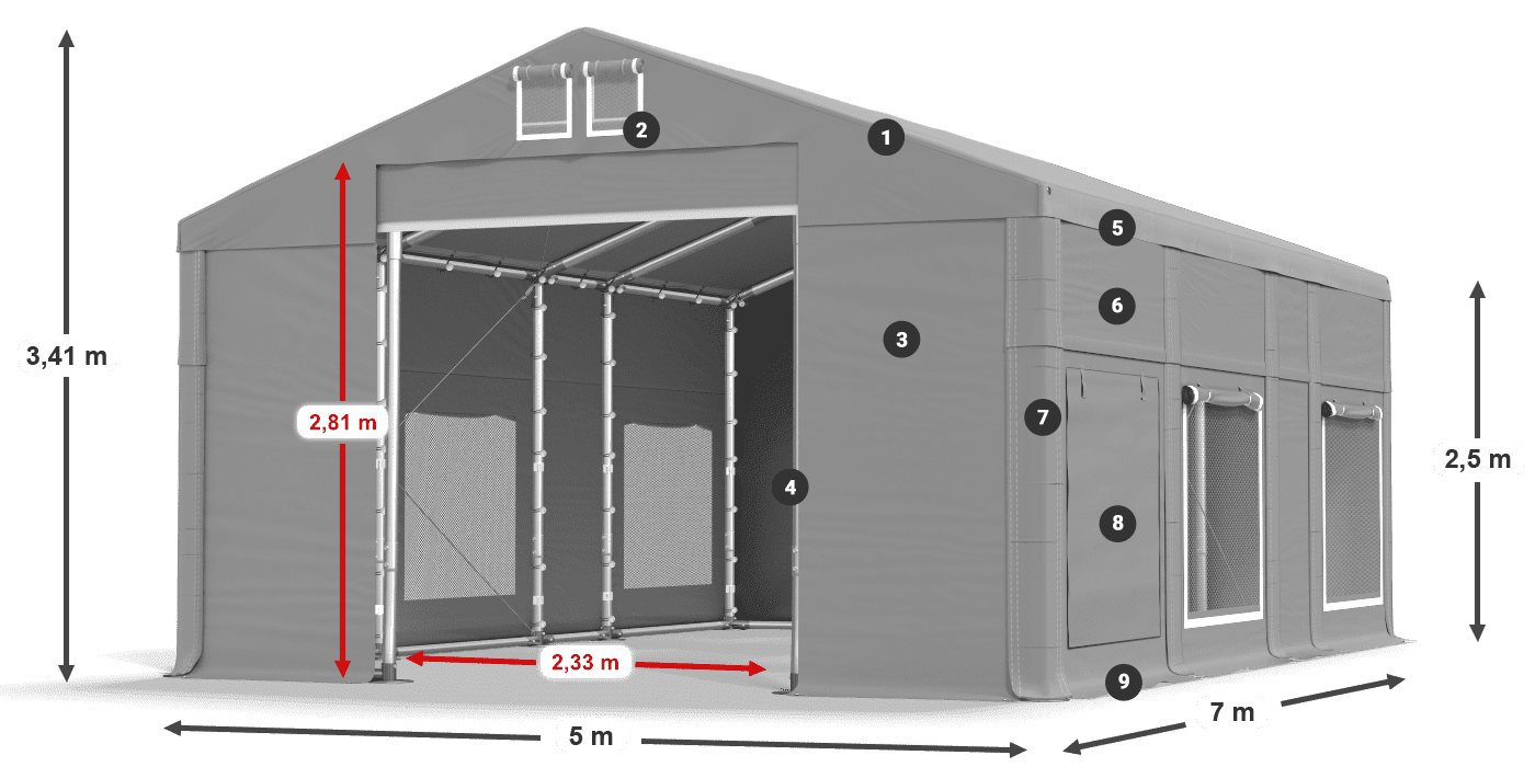 Dach: FR 620 PVC Wände: SD 500 PVC 2,5 m Legende