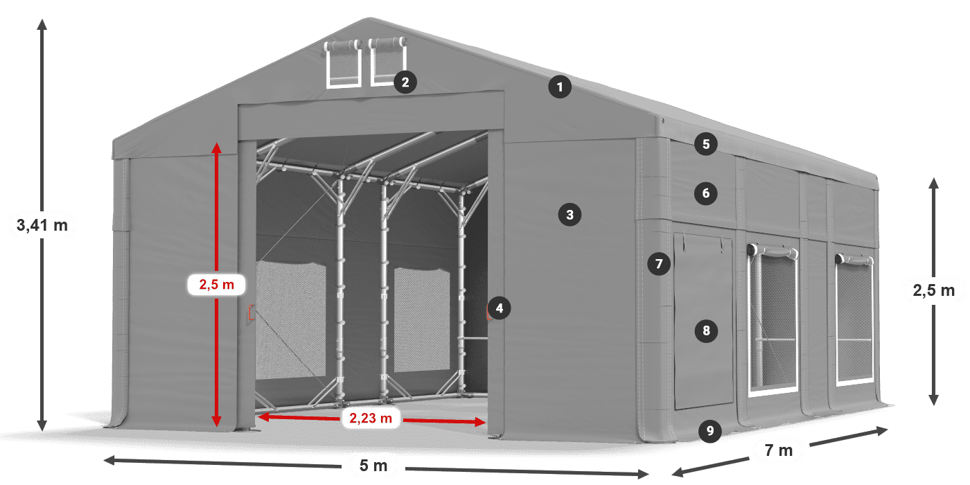 Dach: MS 580 PVC Wände: SD M 500 PVC 2,5 m Legende