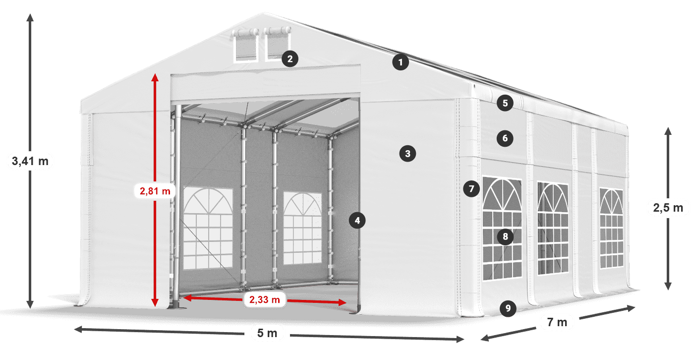 Dach: MS 580 PVC Wände: SD 500 PVC 2,5 m Legende