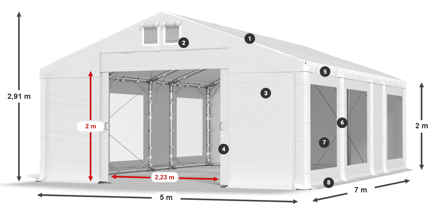 Dach: FR 620 PVC Wände: MS 580 PVC 2m Legende