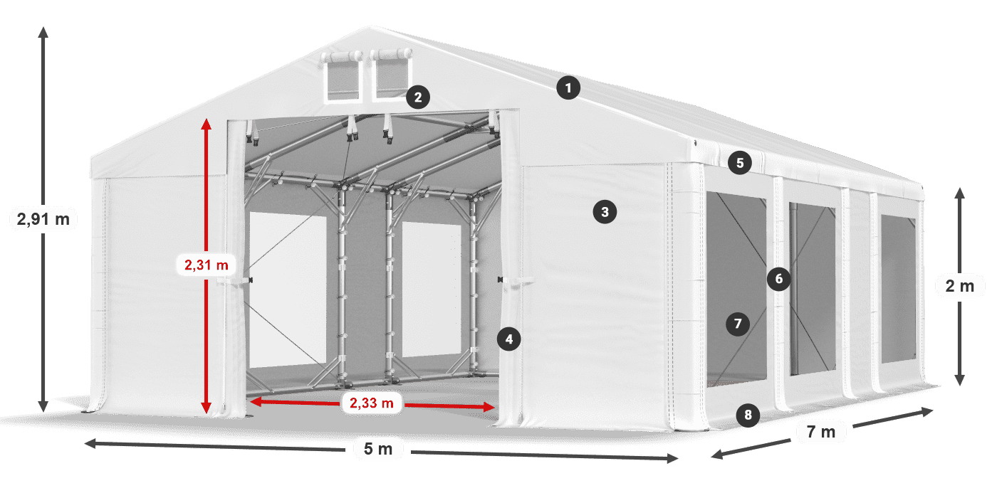 Dach: FR 620 PVC Wände: MS 580 PVC 2m Legende