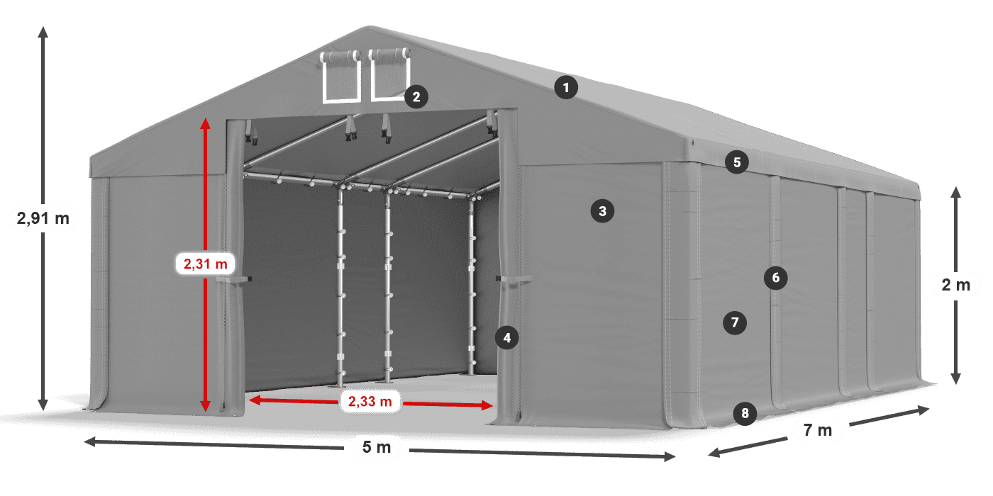 Dach: FR 620 PVC Wände: SD 580 PVC 2m Legende