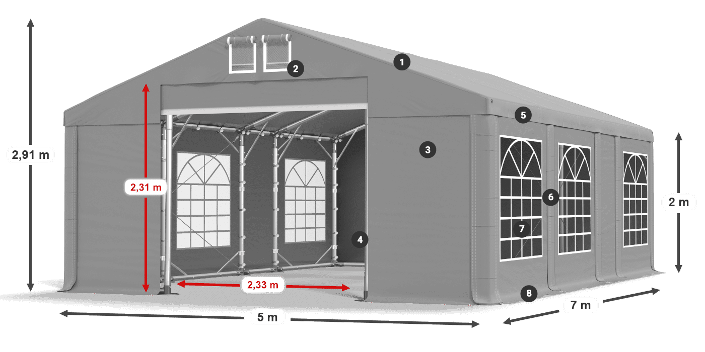 Dach: FR 620 PVC Wände: SD 500 PVC 2m Legende