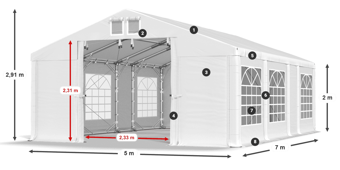 Dach: FR 620 PVC Wände: SD 500 PVC 2m Legende