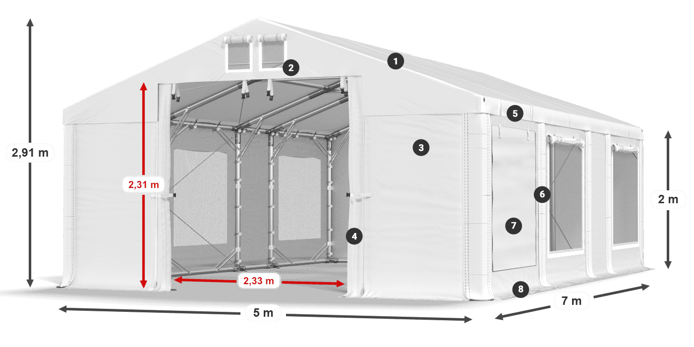 Dach: FR 620 PVC Wände: SD 500 PVC 2m Legende