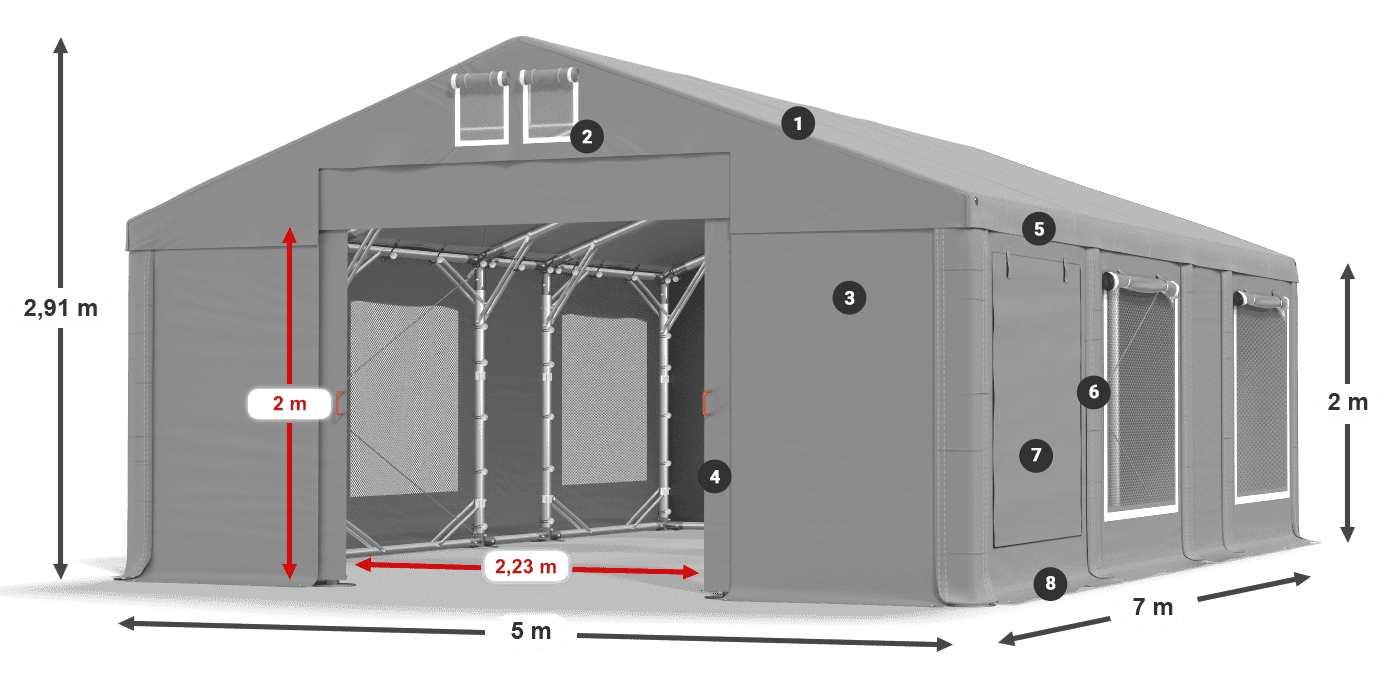 Dach: FR 620 PVC Wände: SD 500 PVC 2m Legende