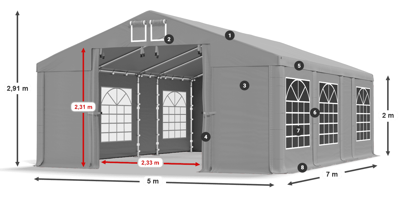 Dach: FR 620 PVC Wände: SD 500 PVC 2m Legende