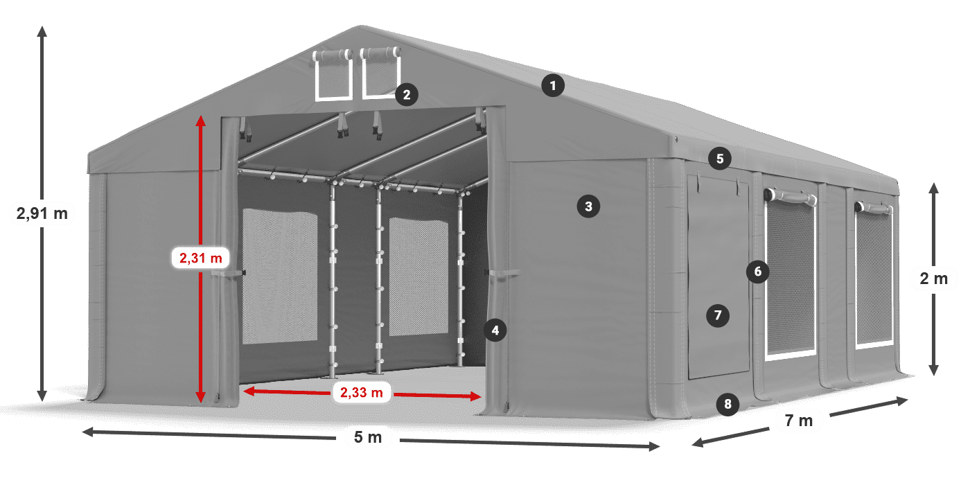 Dach: FR 620 PVC Wände: SD 500 PVC 2m Legende