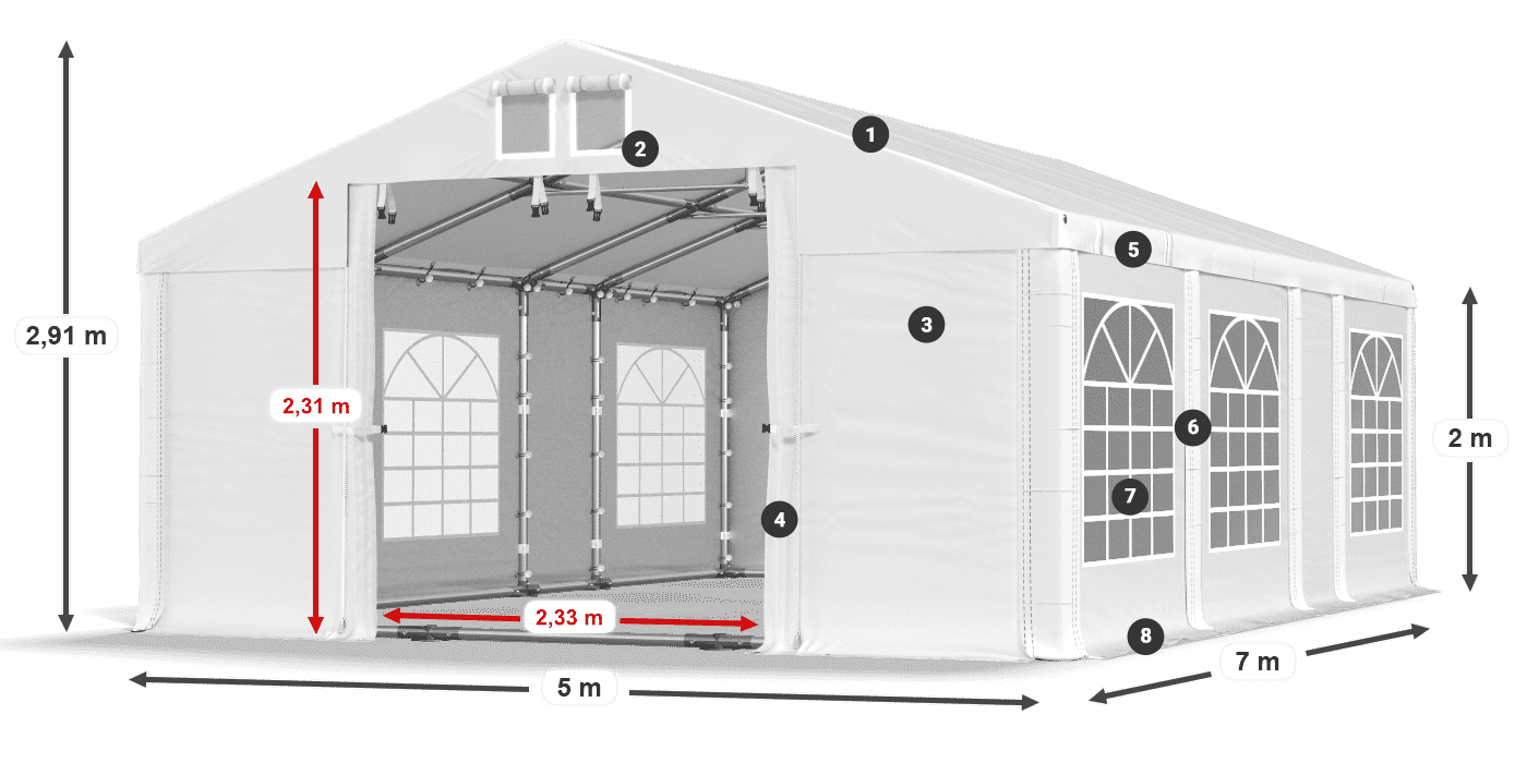 Dach: FR 620 PVC Wände: SD 500 PVC 2m Legende