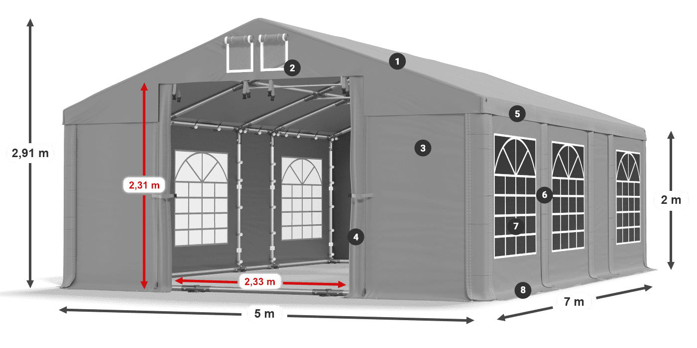 Dach: FR 620 PVC Wände: SD 500 PVC 2m Legende