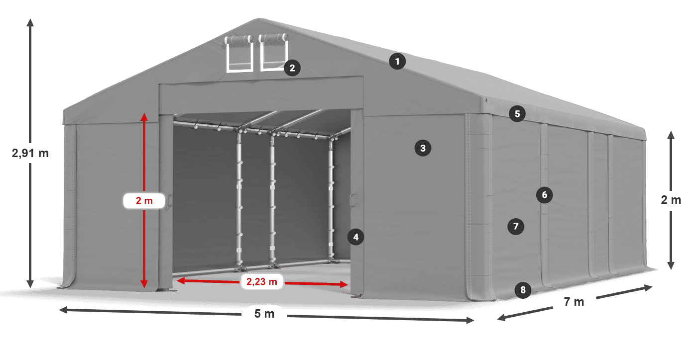 Dach: FR 620 PVC Wände: SD 500 PVC 2m Legende