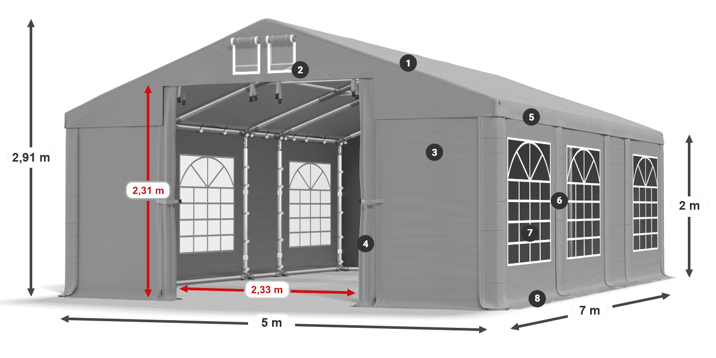 Dach: FR 620 PVC Wände: SD 500 PVC 2m Legende