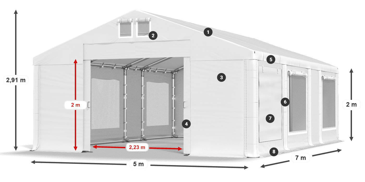 Dach: FR 620 PVC Wände: SD 500 PVC 2m Legende