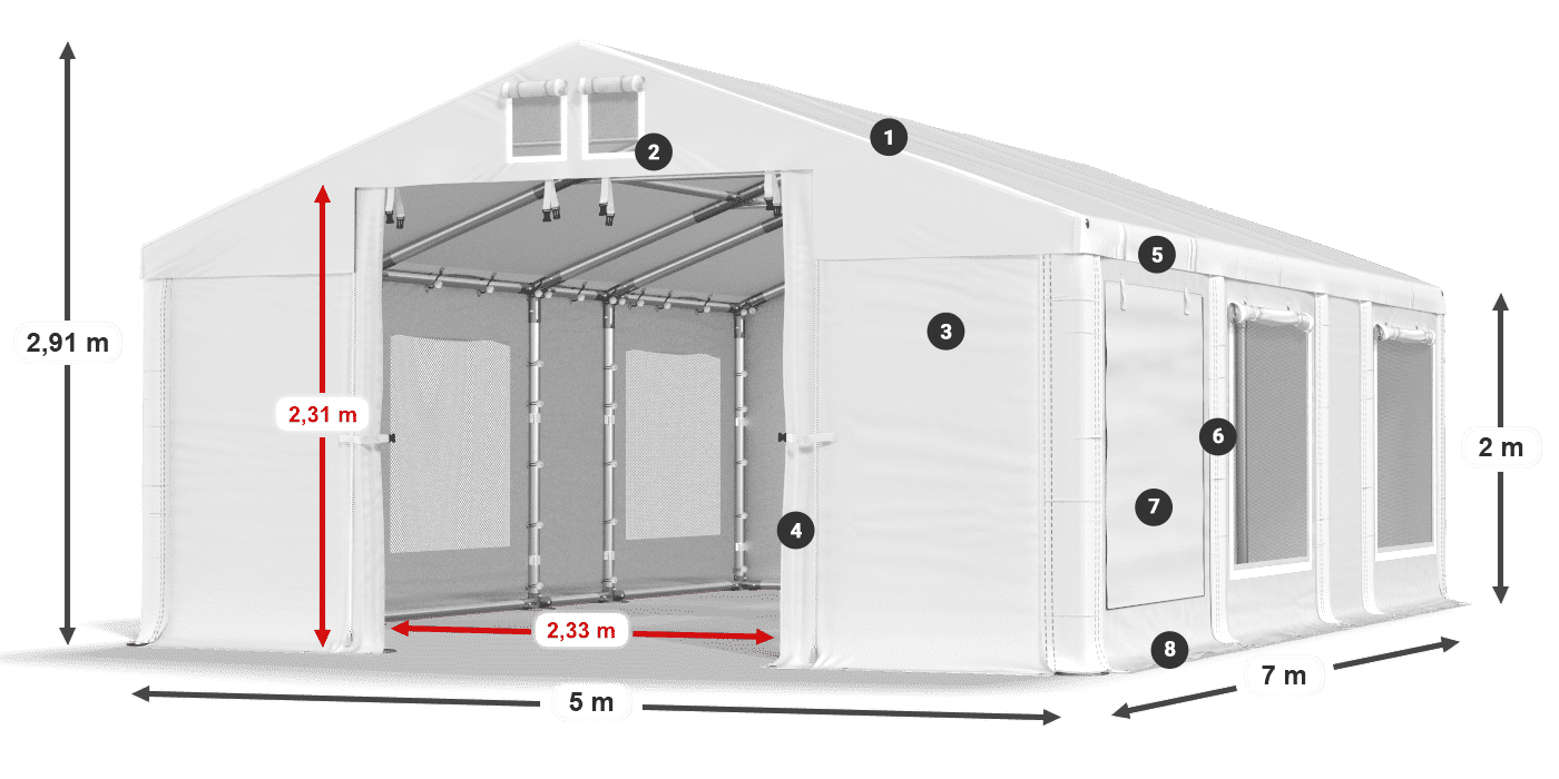 Dach: FR 620 PVC Wände: SD 500 PVC 2m Legende