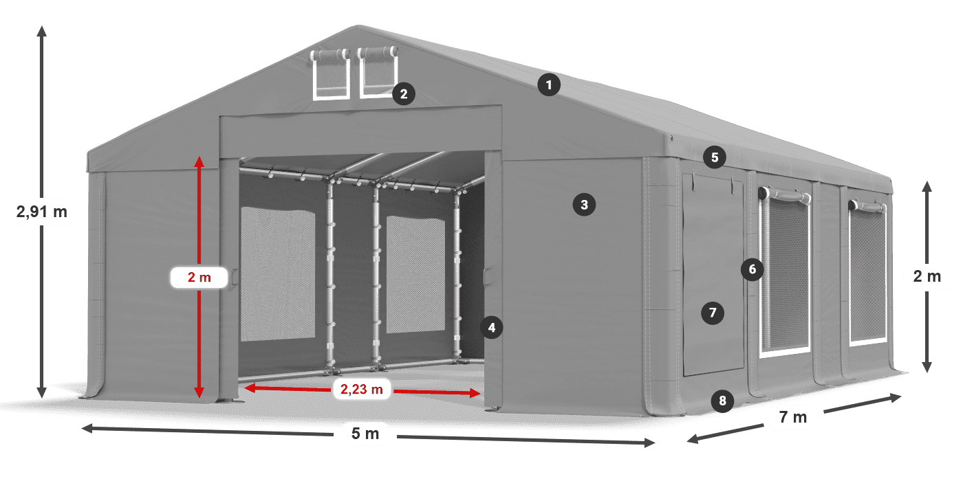 Dach: FR 620 PVC Wände: SD 500 PVC 2m Legende