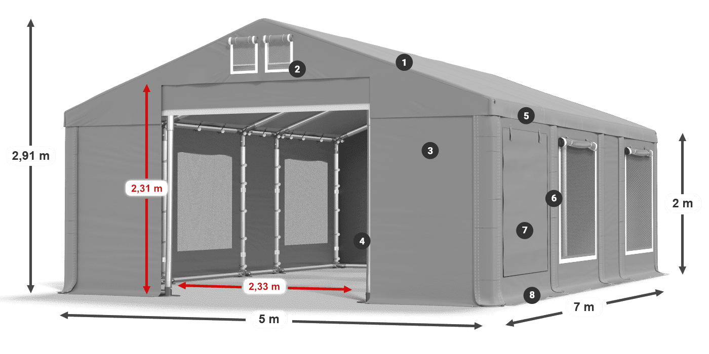 Dach: FR 620 PVC Wände: SD 500 PVC 2m Legende