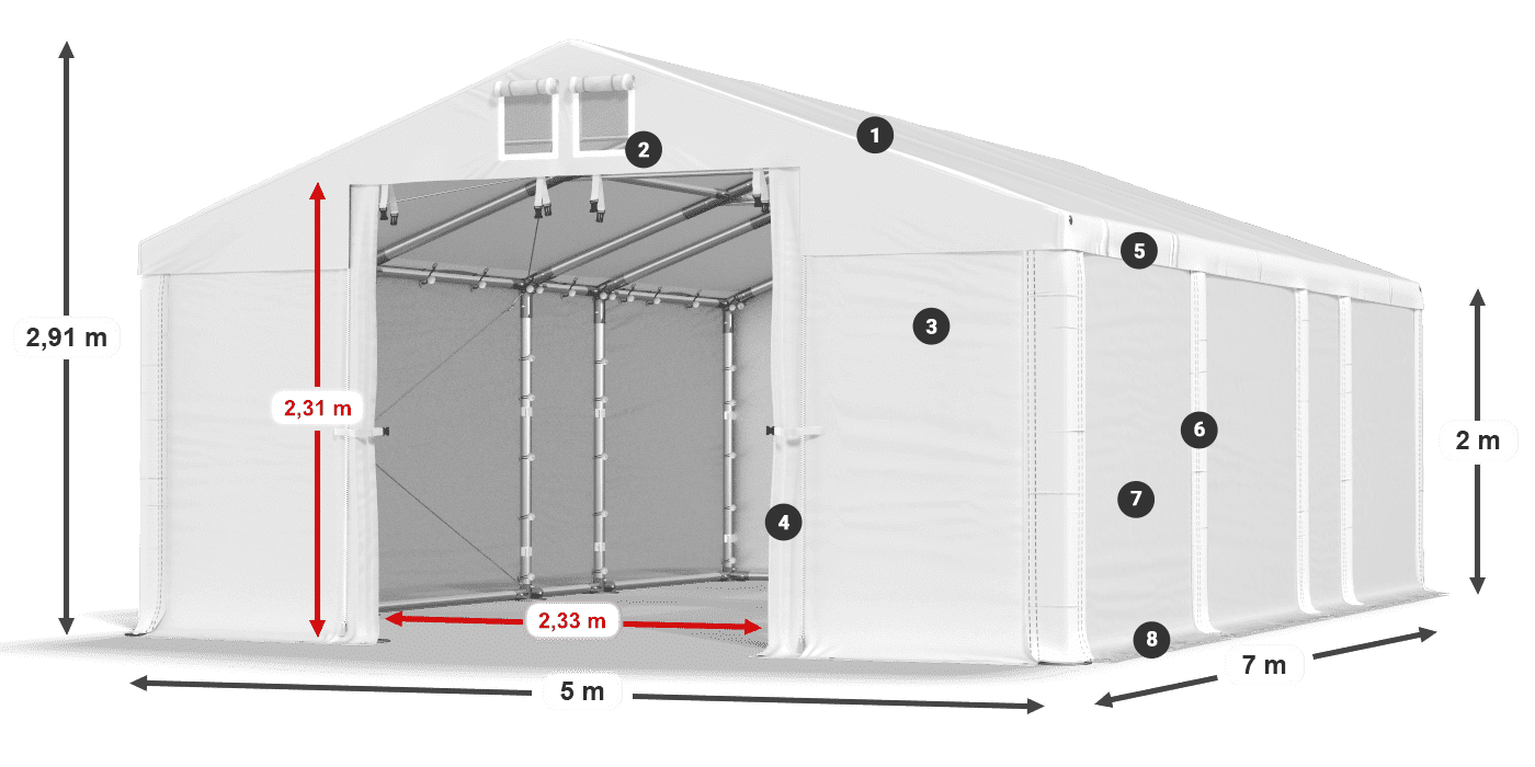 Dach: FR 620 PVC Wände: SD 500 PVC 2m Legende