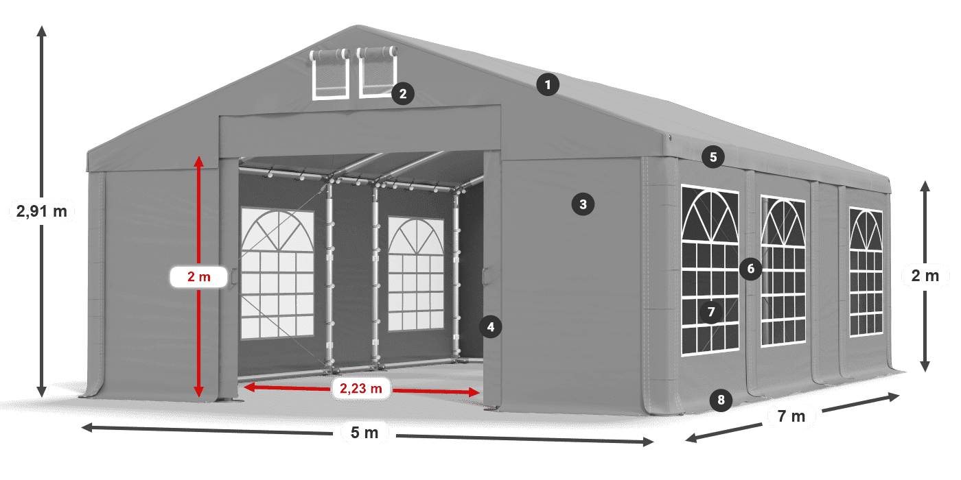 Dach: FR 620 PVC Wände: SD 500 PVC 2m Legende