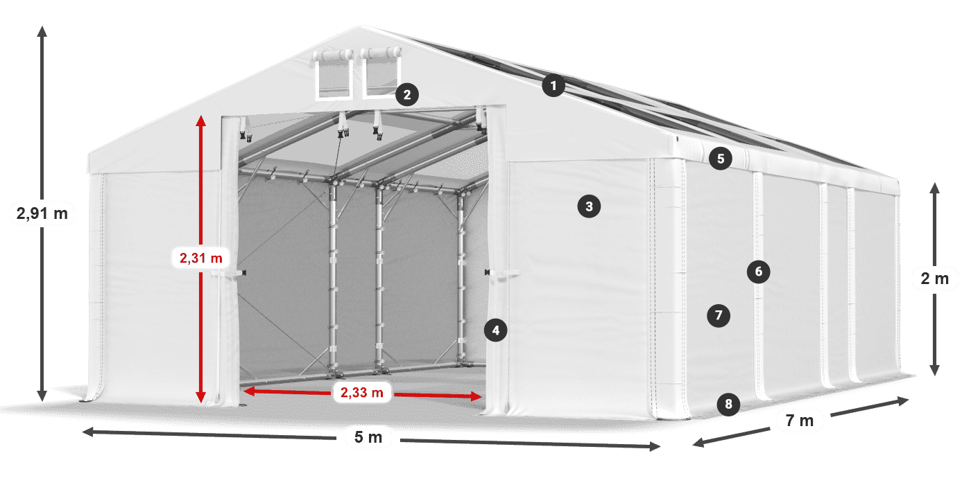 Dach: MS T 580 PVC Wände: FR 620 PVC 2m Legende