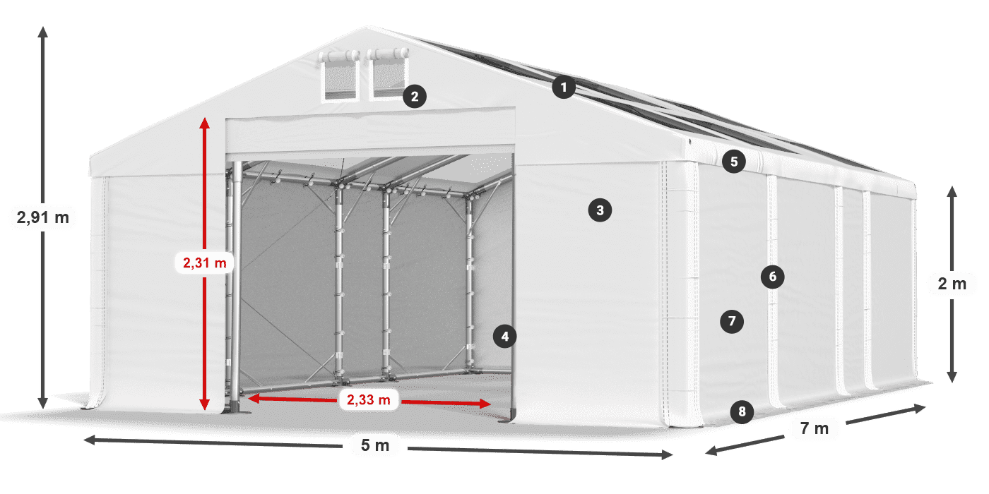 Dach: MS T 580 PVC Wände: FR 620 PVC 2m Legende