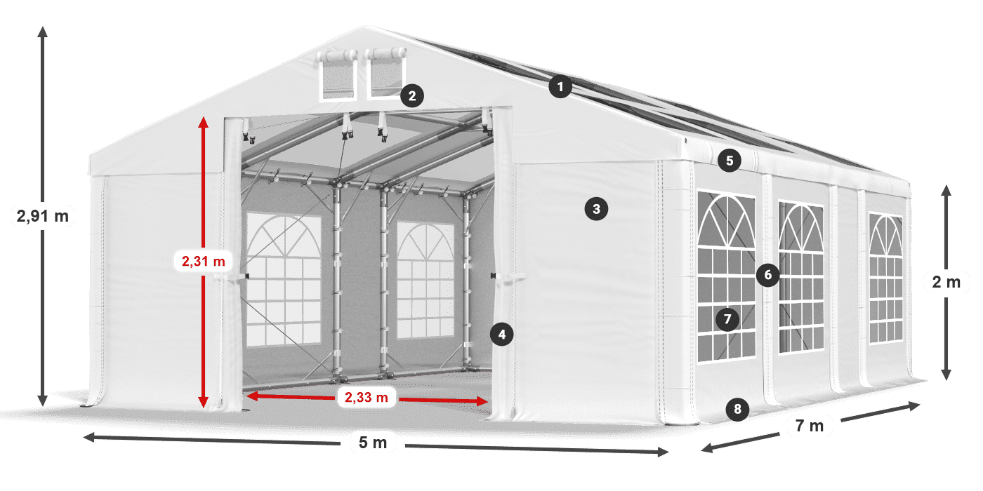 Dach: MS T 580 PVC Wände: FR 620 PVC 2m Legende