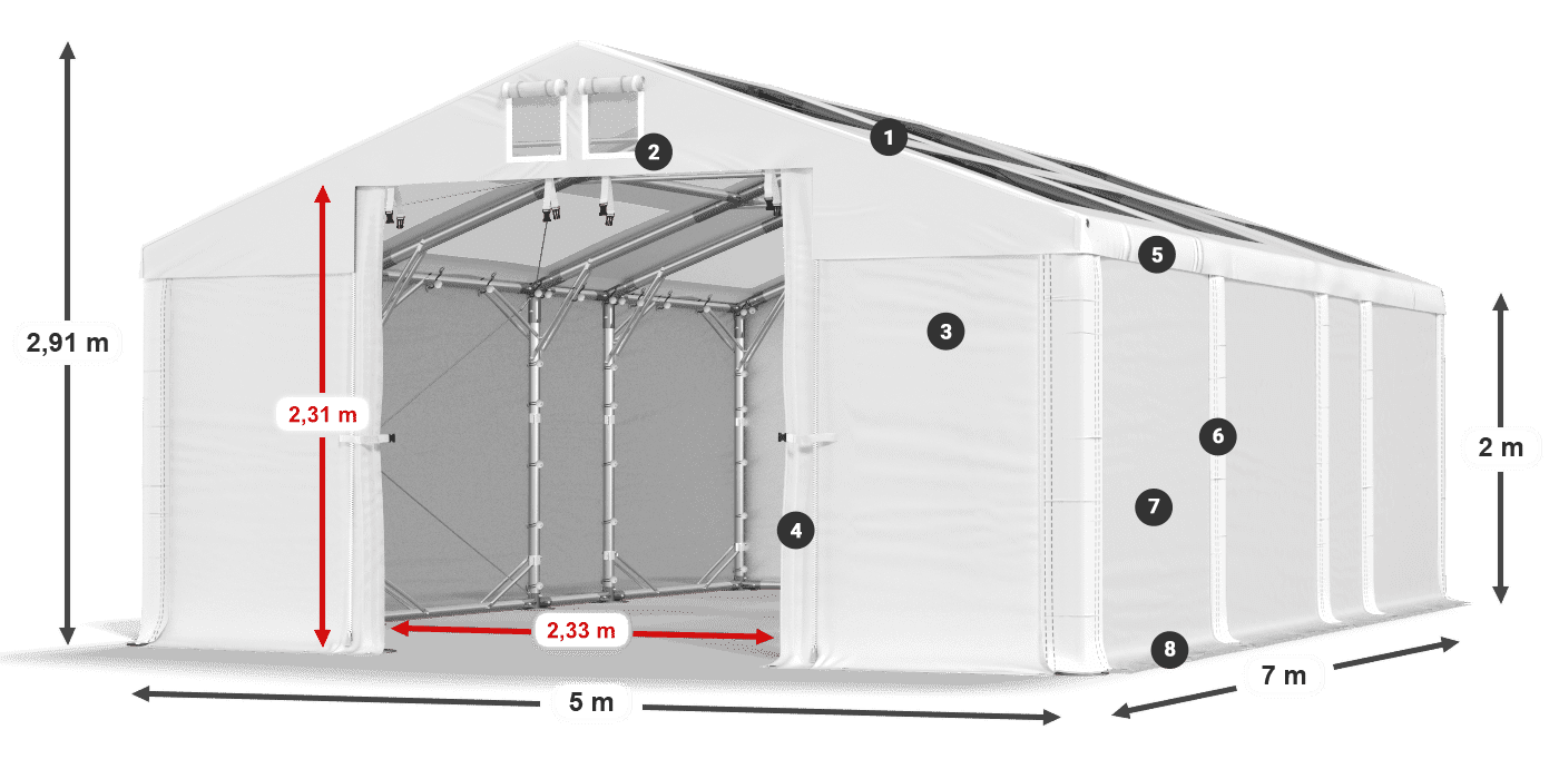 Dach: MS T 580 PVC Wände: FR 620 PVC 2m Legende