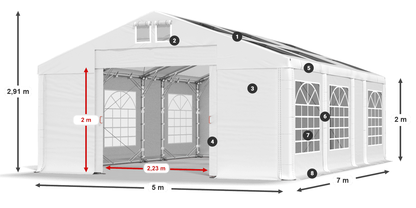 Dach: MS T 580 PVC Wände: FR 620 PVC 2m Legende