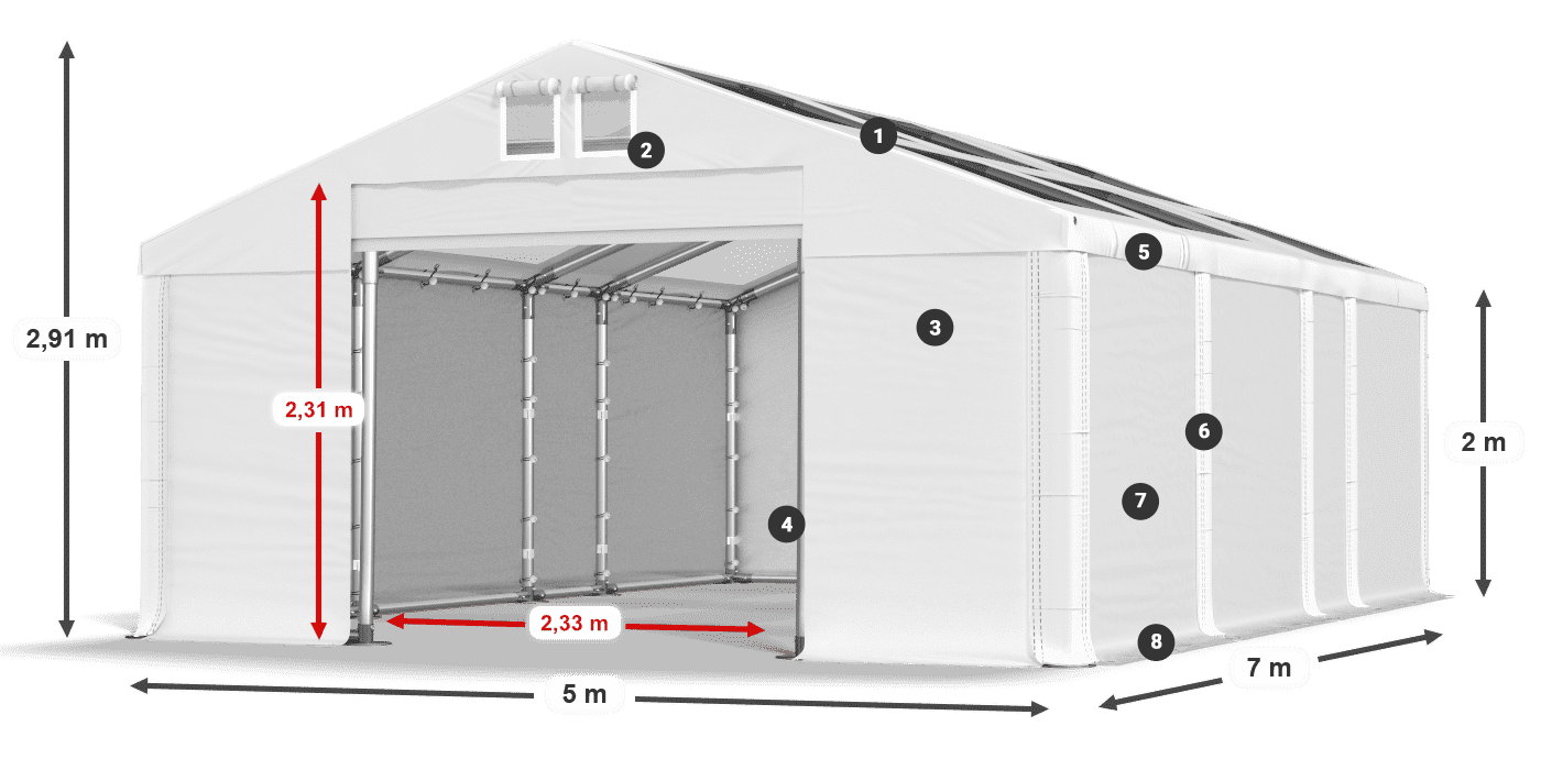 Dach: MS T 580 PVC Wände: FR 620 PVC 2m Legende