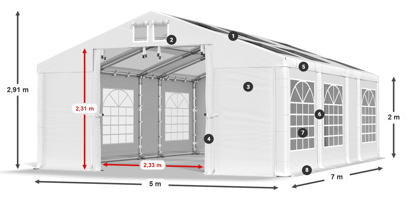 Dach: MS T 580 PVC Wände: FR 620 PVC 2m Legende