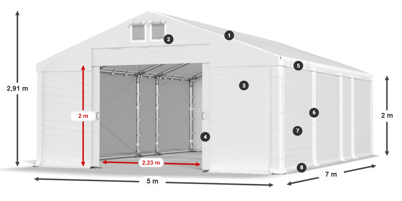 Dach: MS 580 PVC Wände: FR M 620 PVC 2m Legende