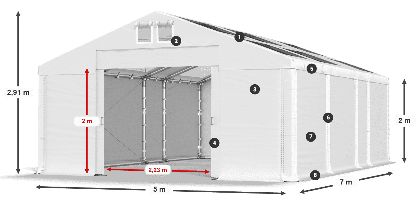 Dach: MS T 580 PVC Wände: FR 620 PVC 2m Legende