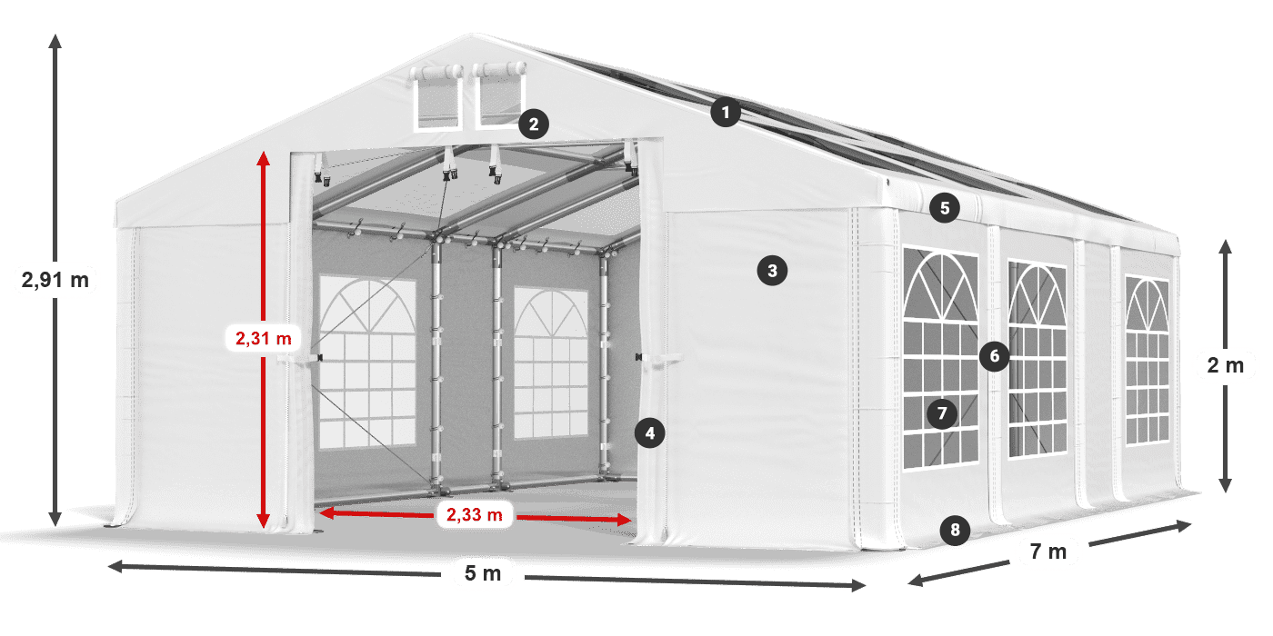 Dach: MS T 580 PVC Wände: FR 620 PVC 2m Legende