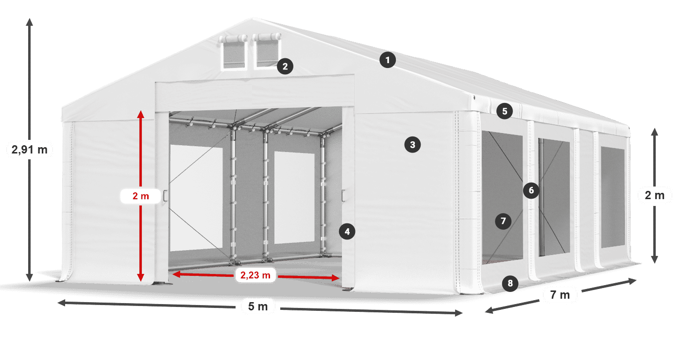 Dach: MS 580 PVC Wände: MS 580 PVC 2m Legende