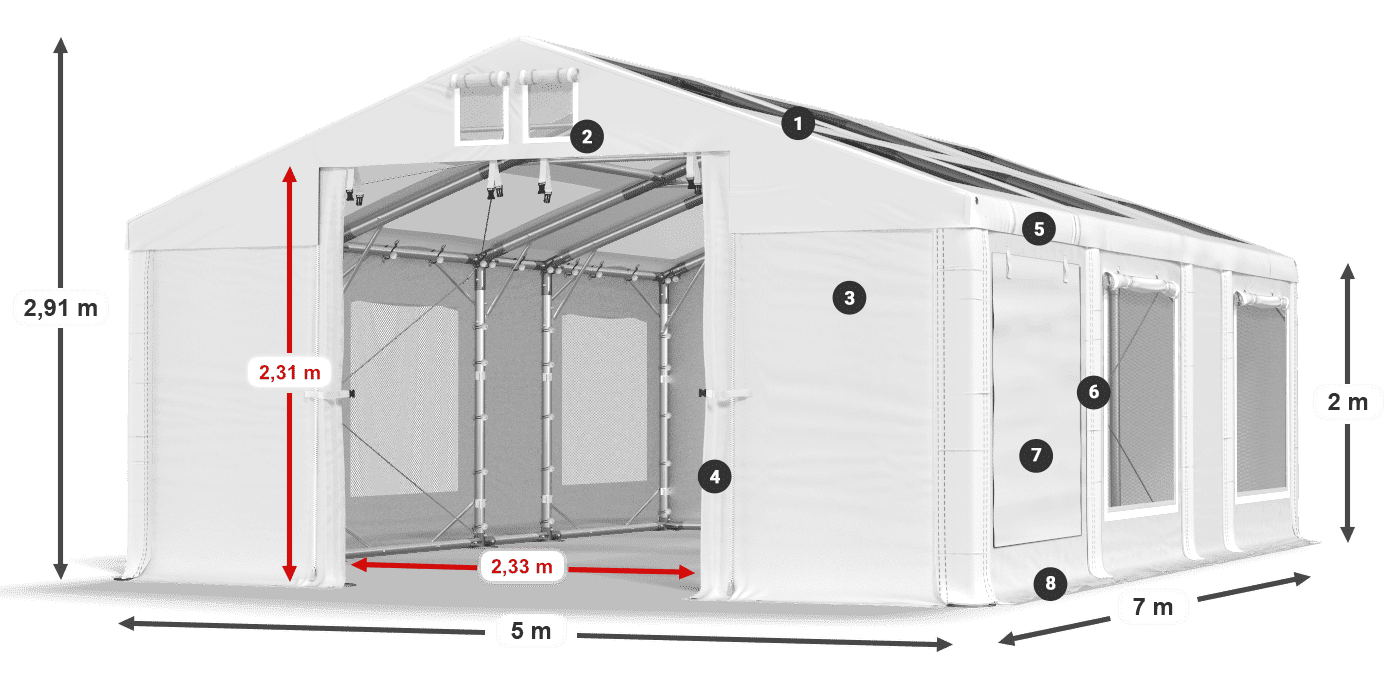 Dach: MS T 580 PVC Wände: SDM 500 PVC 2m Legende