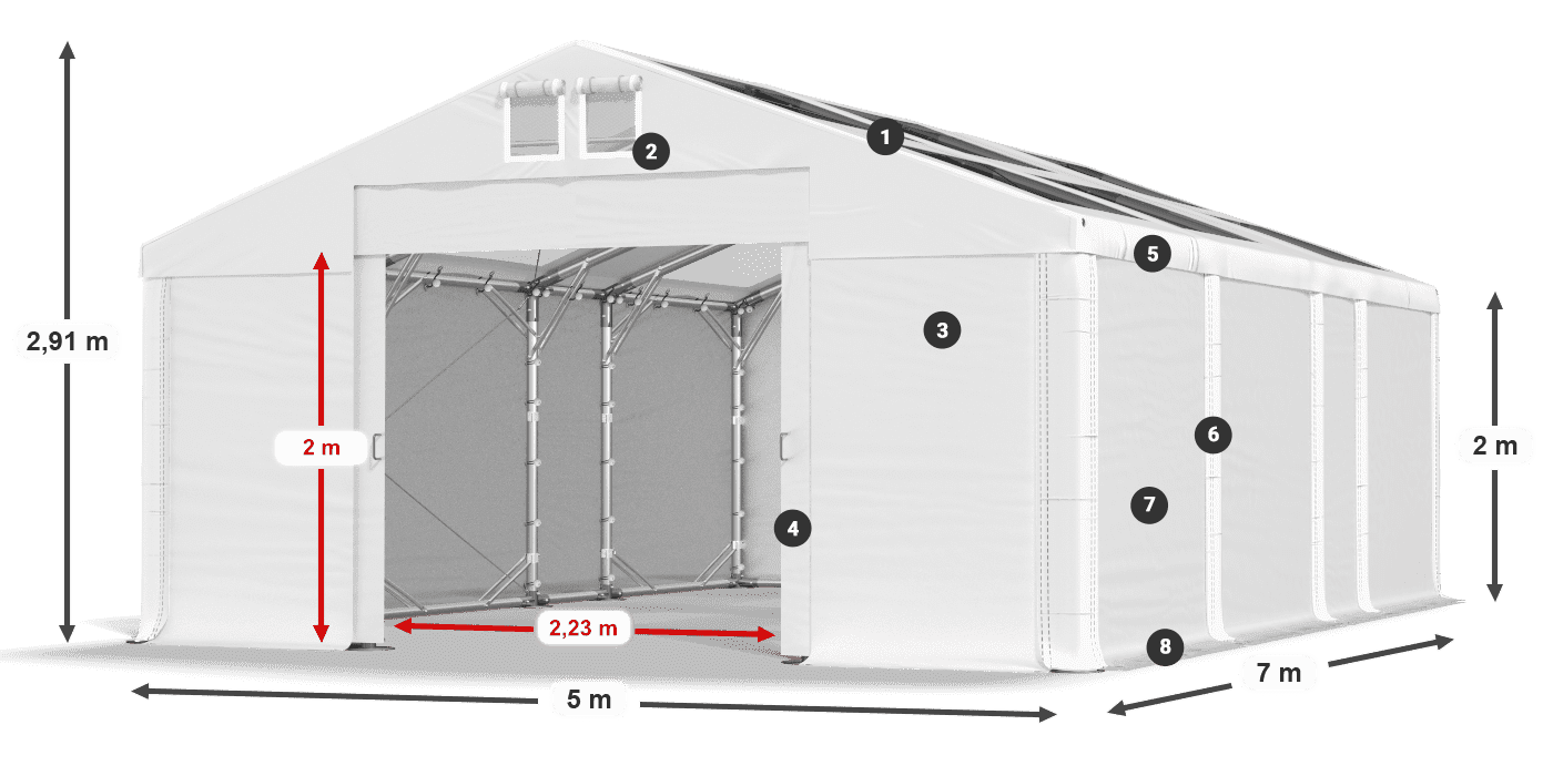 Dach: MS T 580 PVC Wände: SD 500 PVC 2m Legende