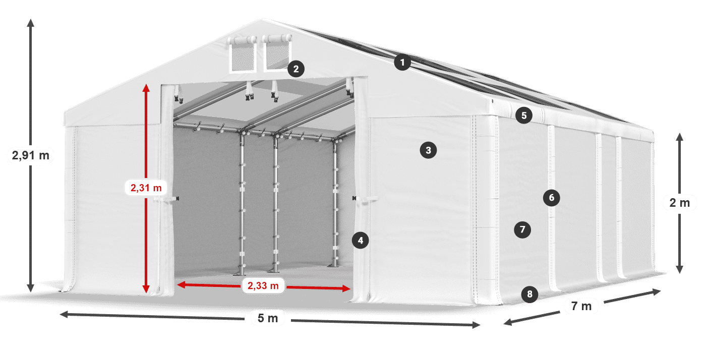 Dach: MS T 580 PVC Wände: SD 500 PVC 2m Legende