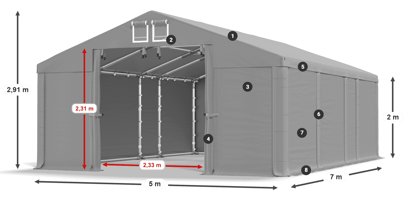 Dach: MS 580 PVC Wände: SD 500 PVC 2m Legende