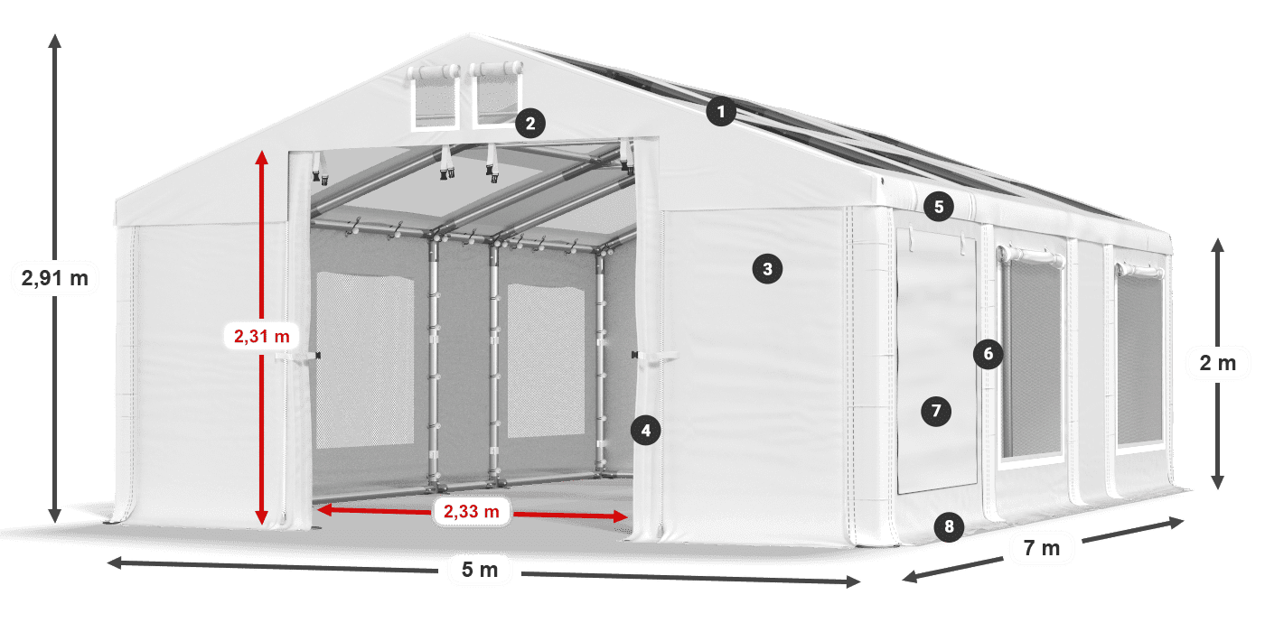 Dach: MS T 580 PVC Wände: SDM 500 PVC 2m Legende