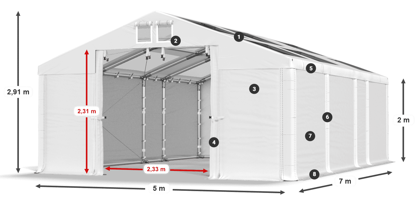 Dach: MS T 580 PVC Wände: SD 500 PVC 2m Legende