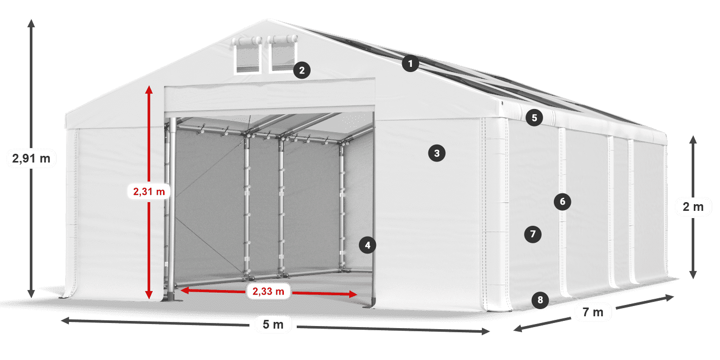 Dach: MS T 580 PVC Wände: SD 500 PVC 2m Legende