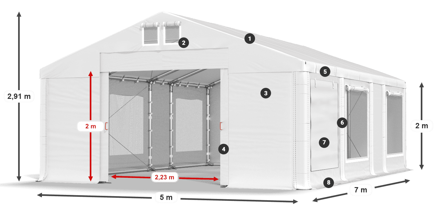 Dach: MS 580 PVC Wände: SD M 500 PVC 2m Legende