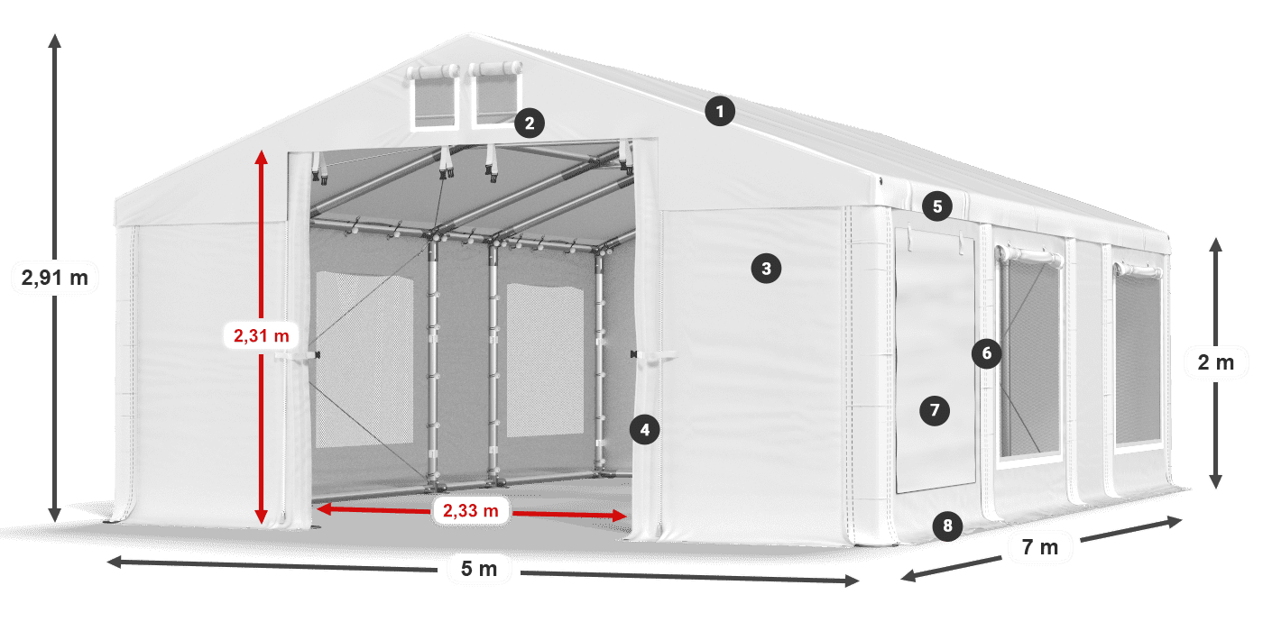 Dach: MS 580 PVC Wände: SD M 500 PVC 2m Legende